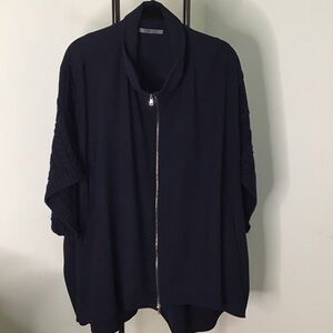 Navy Zip-Up Crea Concept knit sleeve Cardigan